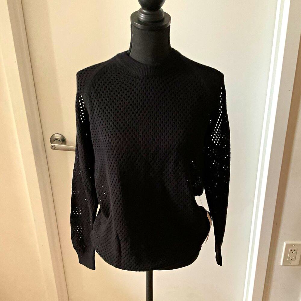 BCBGeneration Womens Open Knit Pullover Sweater Black Crew Neck Long Sleeve Sz M